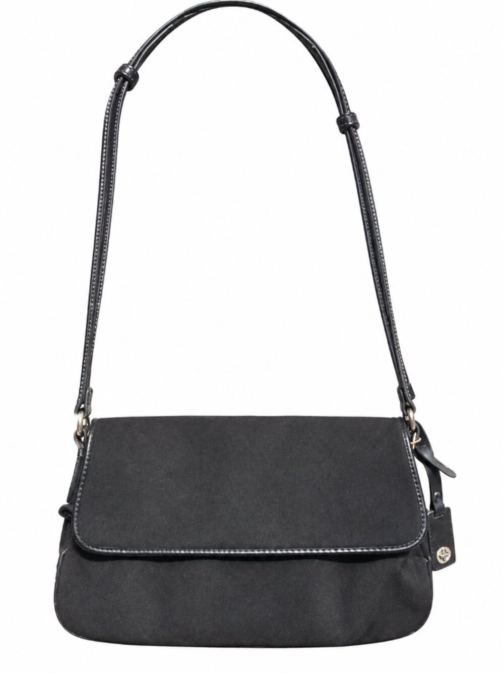 Vintage 90s Liz Claiborne Black Fabric Flap Shoulder Bag Gingham Lining